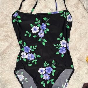 3/$20Jones New York Black Floral One Piece Swimsuit